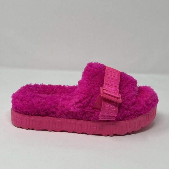 UGG Fluffita Platform Women Fur Slide Slippers Pink Size 7 Sheepskin STORE MODEL - Picture 9 of 16